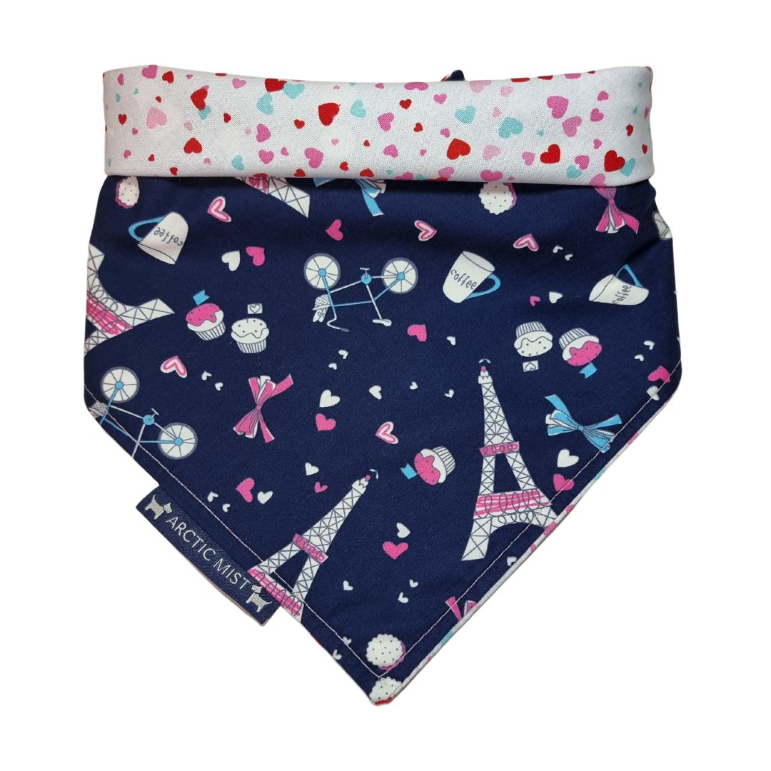 Navy Paris Love Reversible Tie Up Bandana