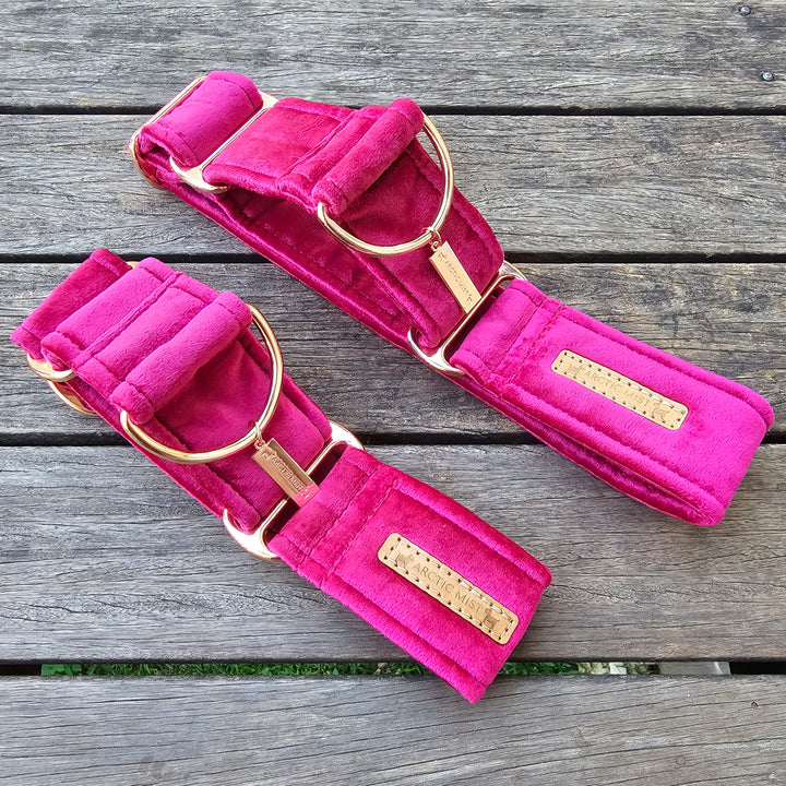 Hot Pink Luxury Velvet Martingale Collar (old fabric)