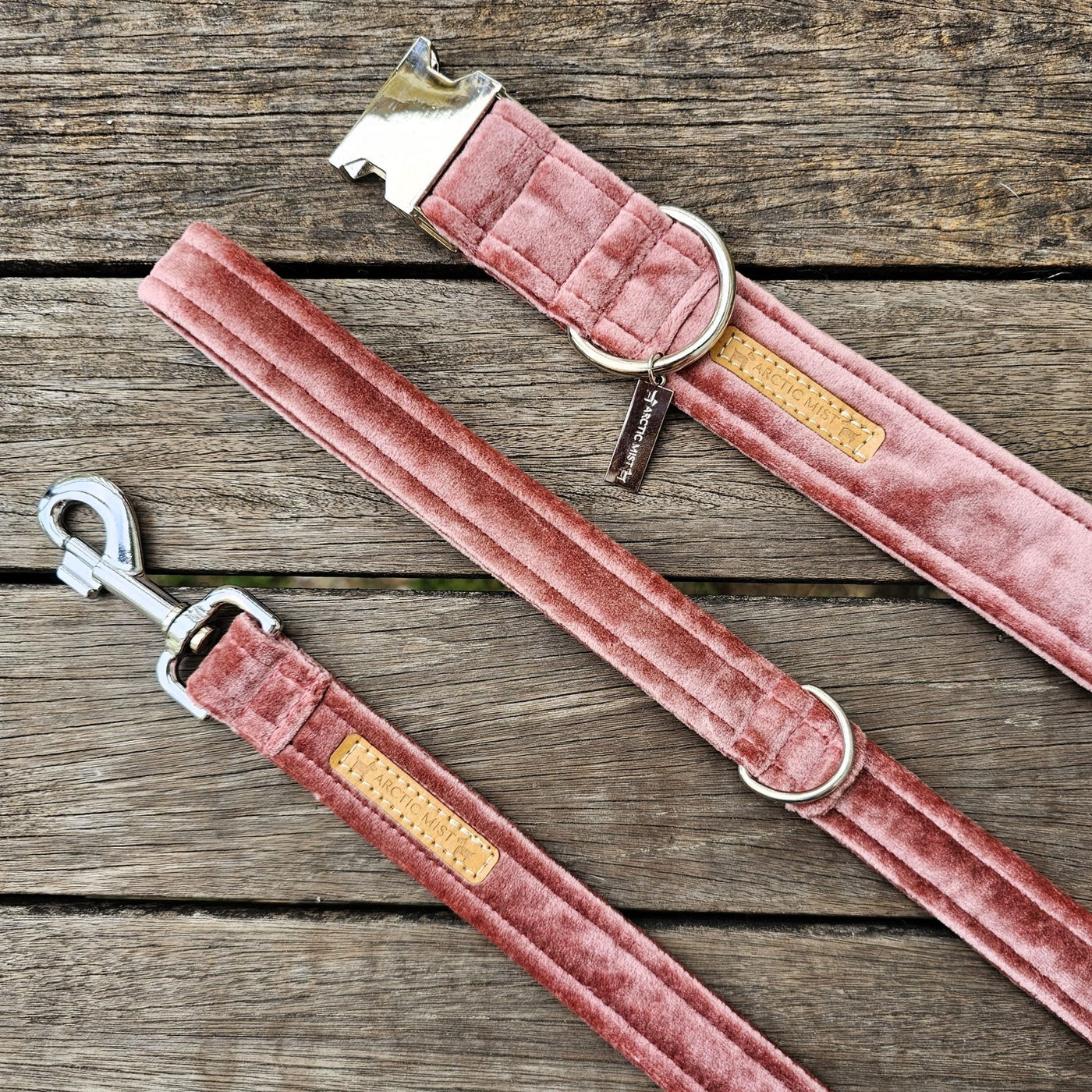 Blush Pink Velvet Buckle Collar & Lead Set - Medium (40-52cm)