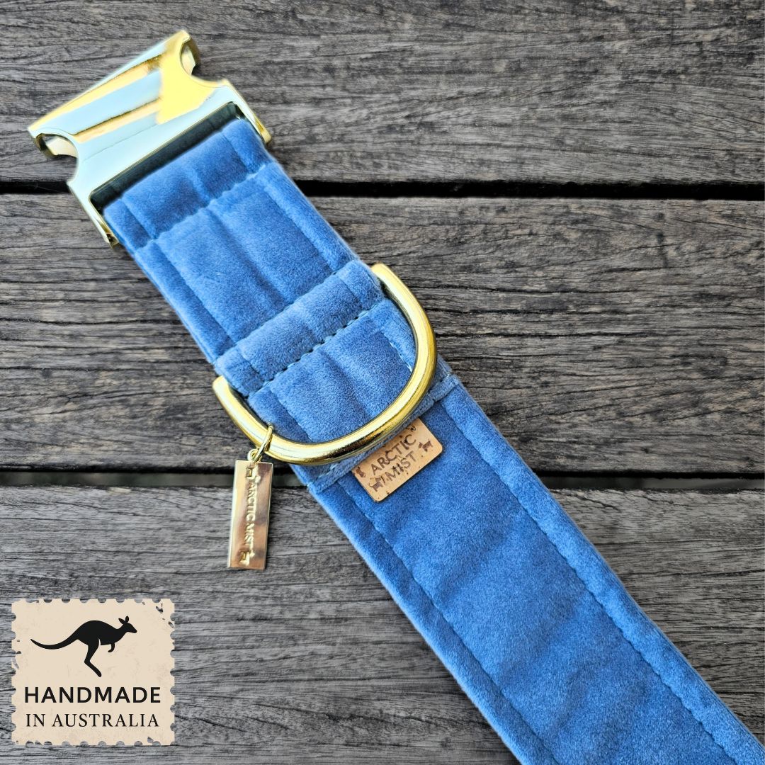 Storm Blue Luxury Velvet Buckle Collar