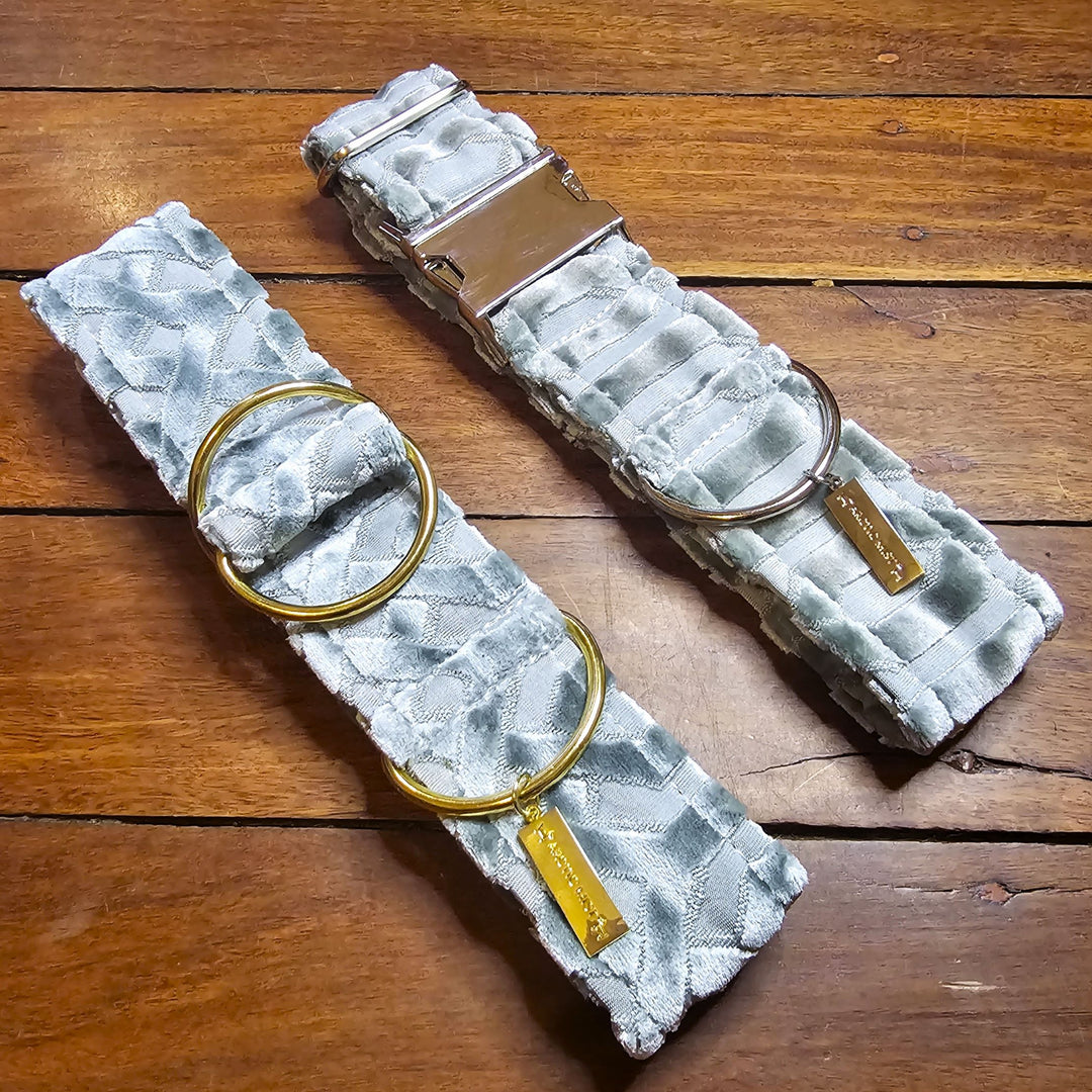 Grayed Jade Luxury Embossed Velvet Buckle Collar