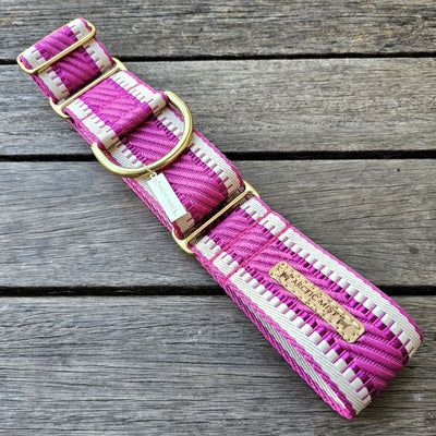 Luxury hot pink St Tropez dog martingale collar polyester webbing