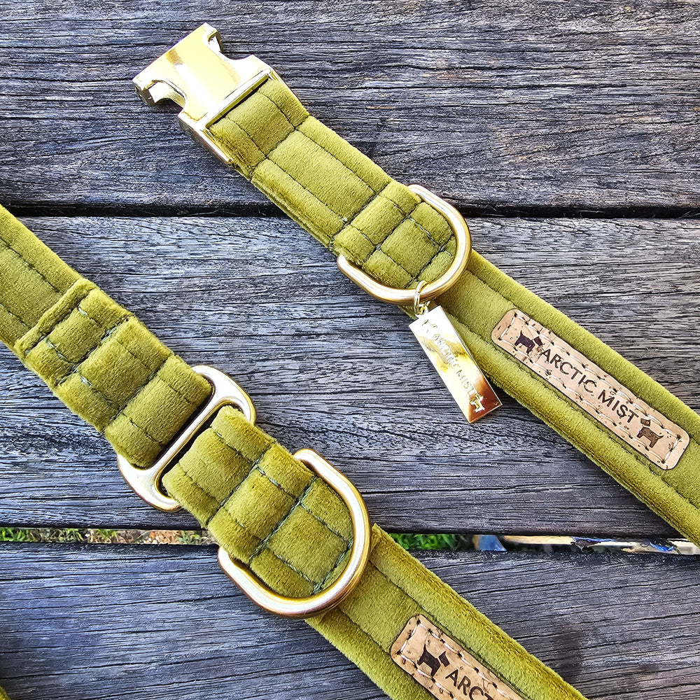 luxury olive velvet dog harness