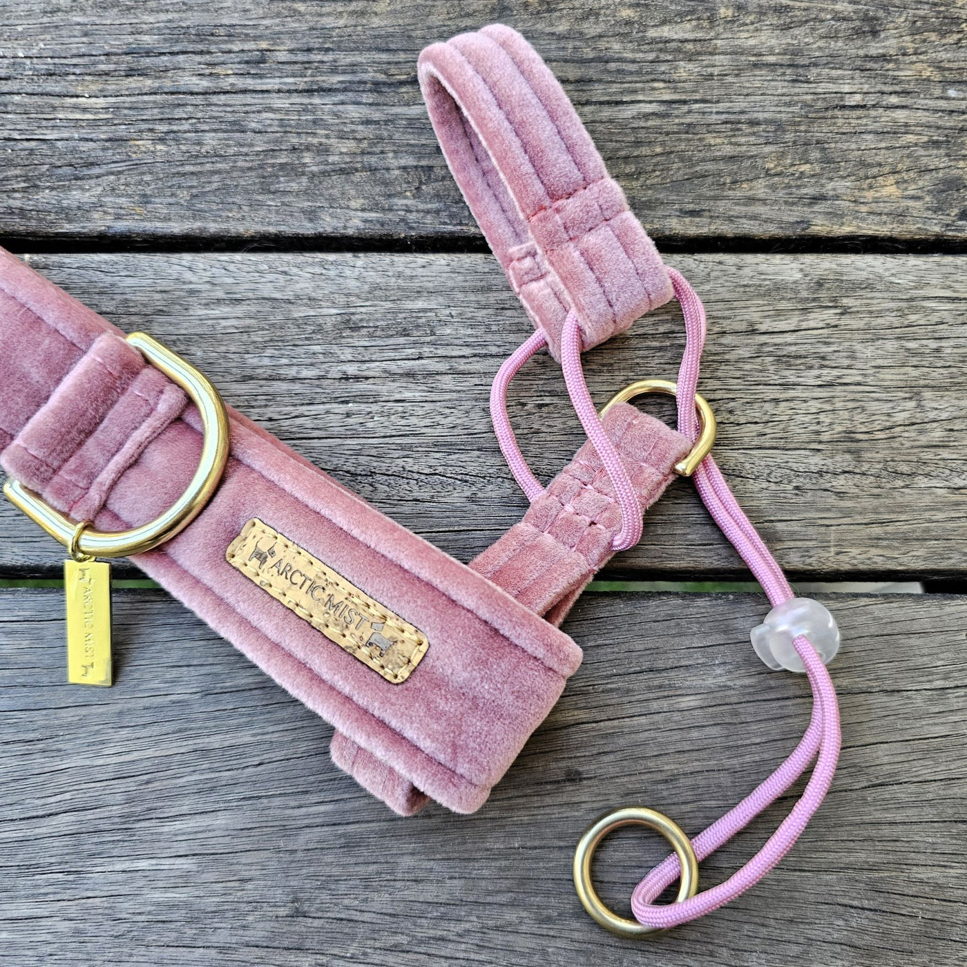 blush pink luxury velvet buckle dog collar head halter halti