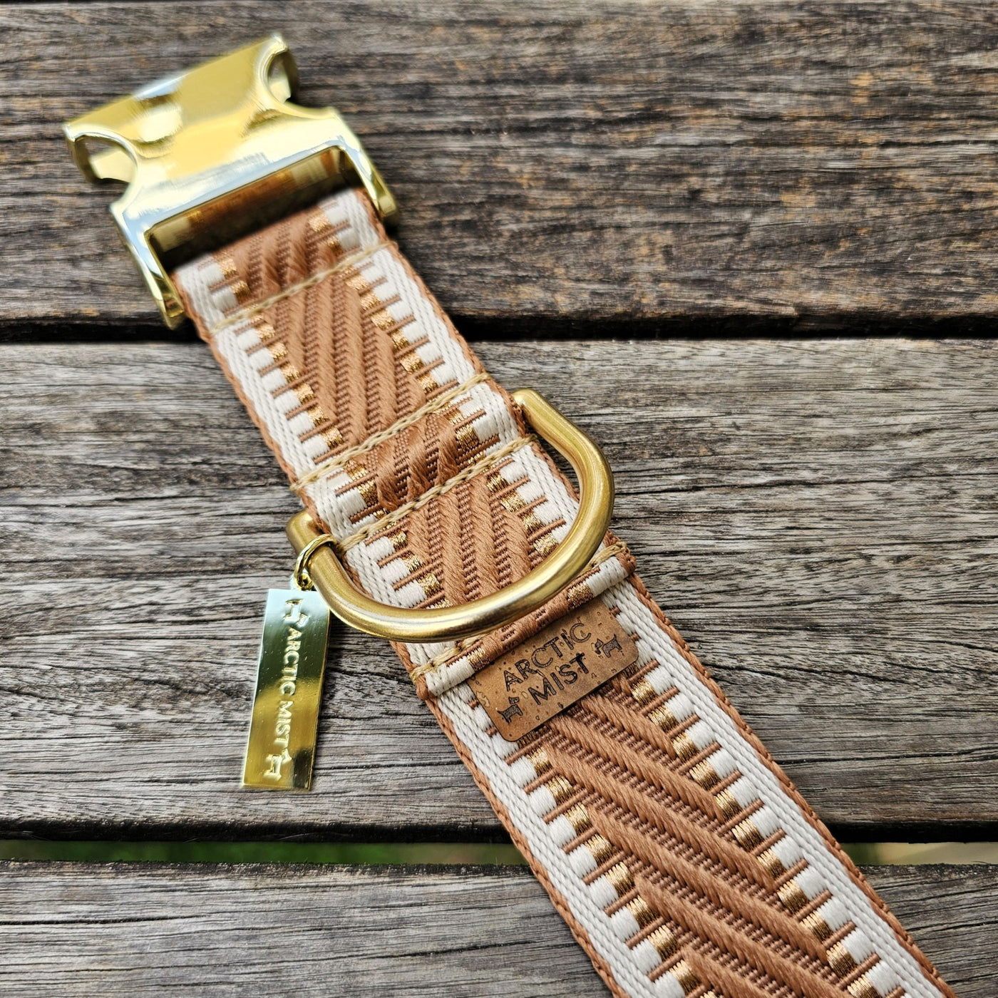 Caramel Latte St Tropez dog Buckle Collar polyester webbing brass 