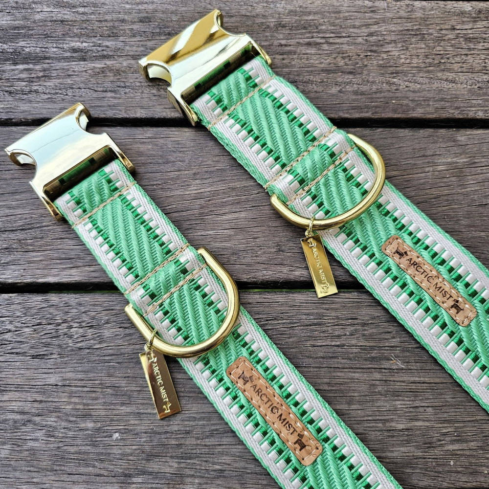 luxury emerald green webbing dog buckle collar flat collar brass