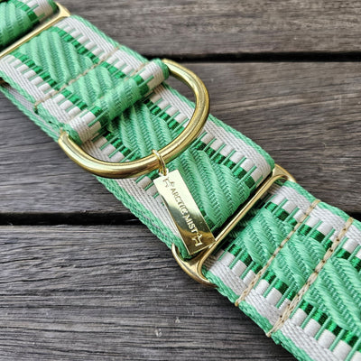 luxury emerald green webbing dog martingale collar limited slip collar brass