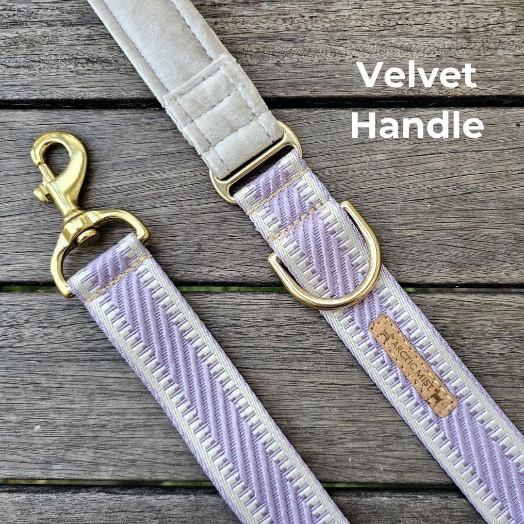 luxury lavender webbing dog  lead leash traffic handle brass 