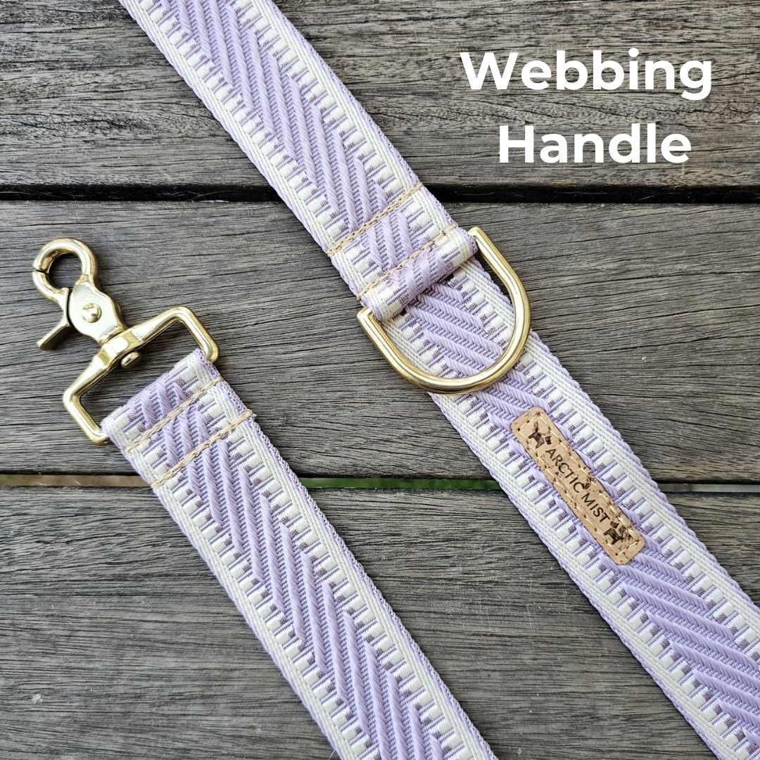 luxury lavender webbing dog  lead leash traffic handle brass 