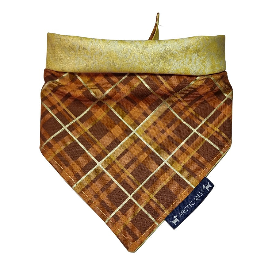 Brown & Gold Plaid Reversible Tie Up Bandana