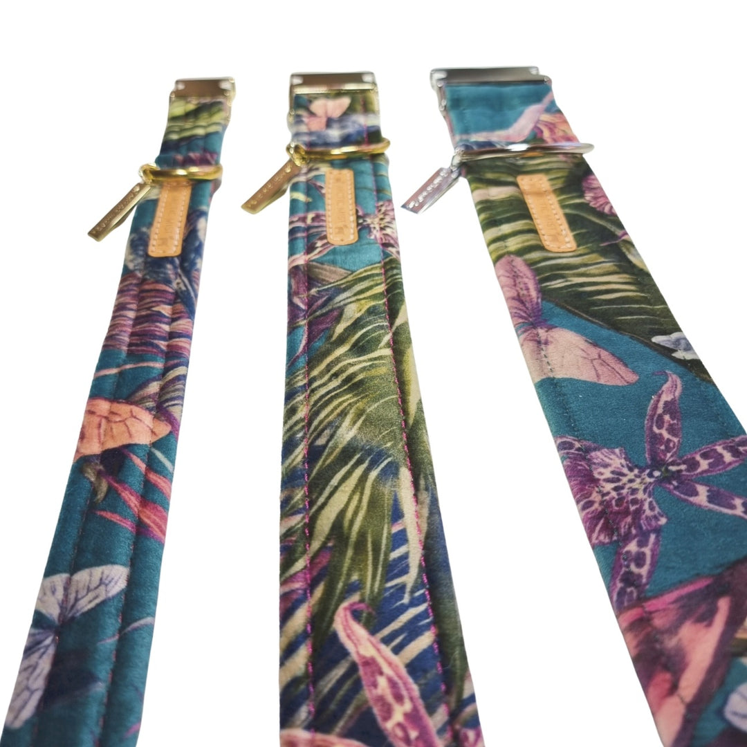 Tropical Teal Printed Velvet Buckle Collar