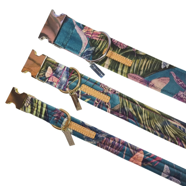 Tropical Teal Printed Velvet Buckle Collar