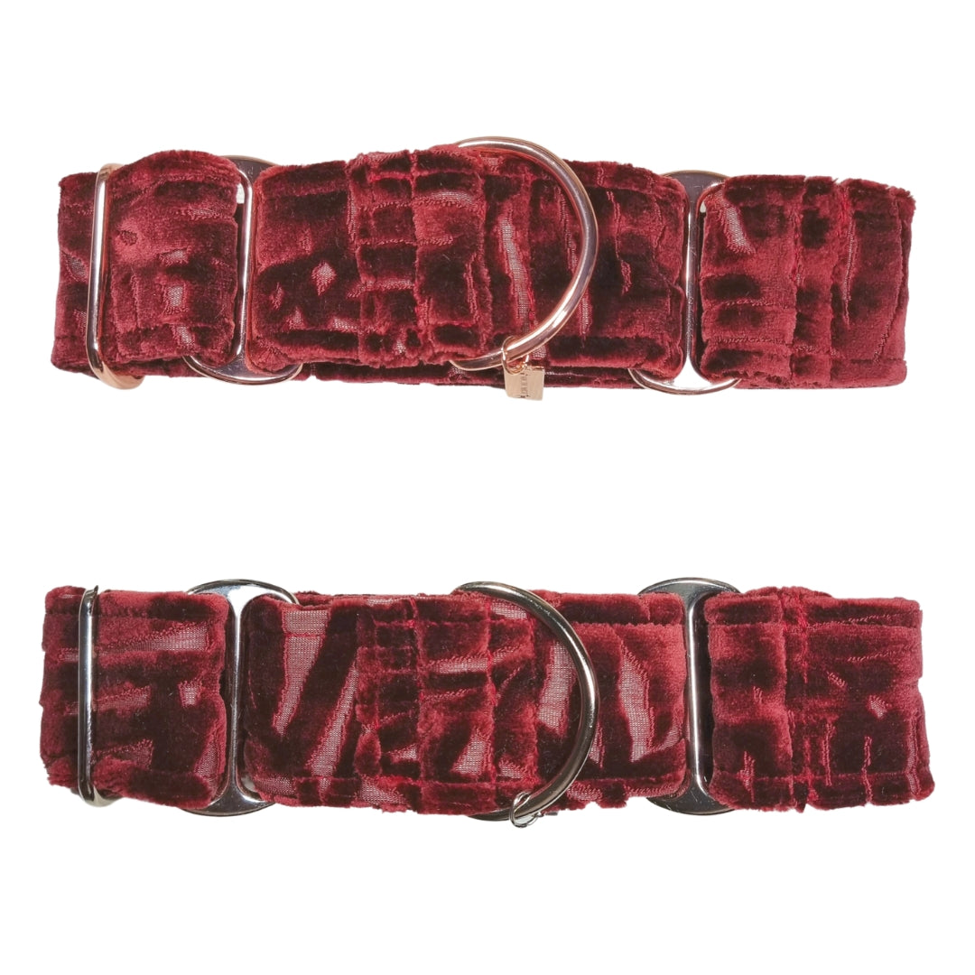 Ruby Red Embossed Velvet Martingale Collar