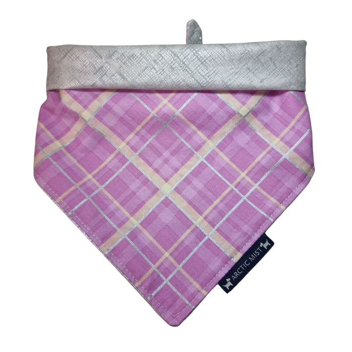 Pink & Silver Plaid Reversible Tie Up Bandana