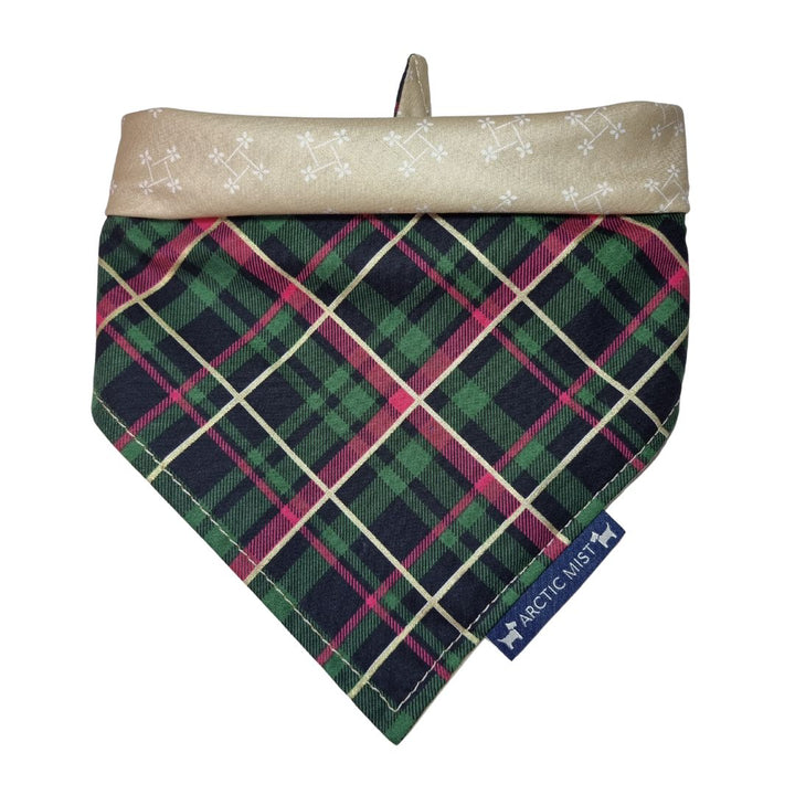Green, Pink & Gold Plaid Reversible Tie Up Bandana