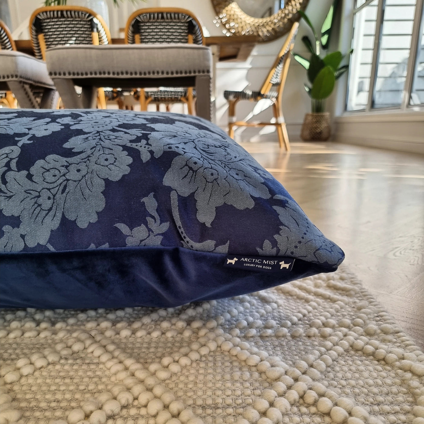 Hamptons Navy Bloom Velvet Bed- Large